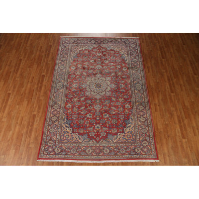 Tapis rouge en laine noué à la main de conception unique 1960S 7 pi 1 po x 10 pi 4 po 1960S