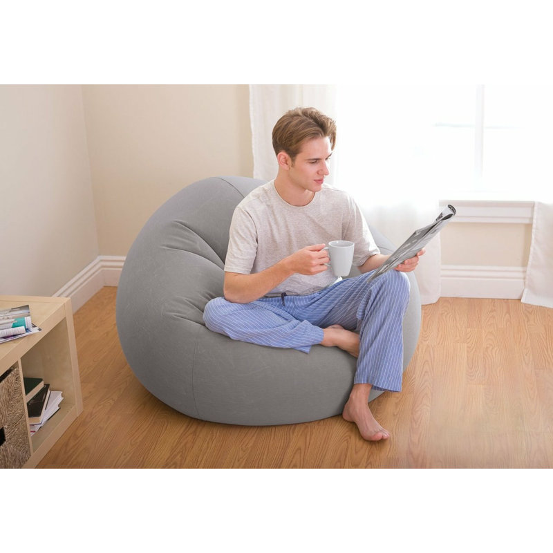 Gray Corduroy Inflatable Foldable Lounge Chair with Cushions