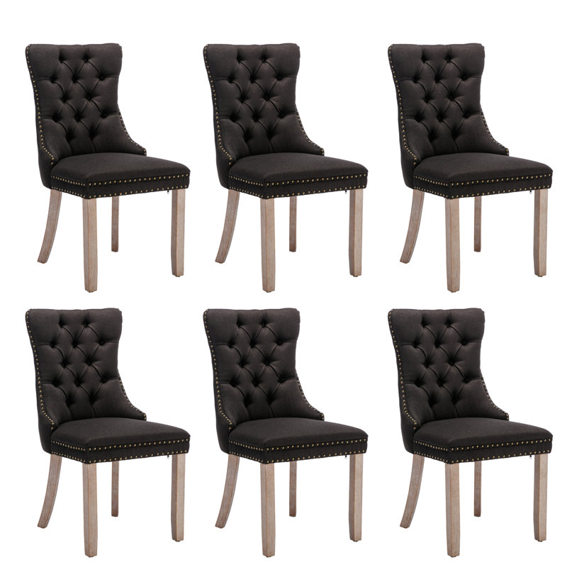 Chaise de salle à manger rembourrée Almerinda, Noir, Naturel