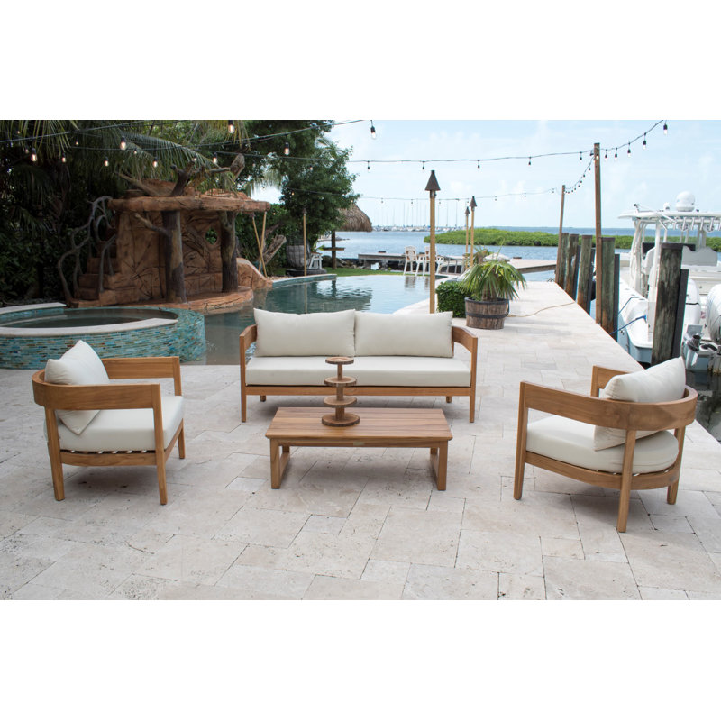 Panama Jack Bali Teak 5-Piece Seating Set, Canvas Aruba Sunbrella® Canvas