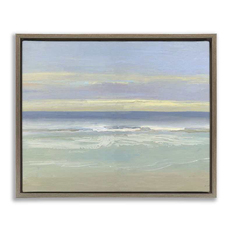 Cadre flottant Tranquil Coastal Morning Waves, design par Sally Swatland, H 17 po x l 21 po, Montalcino orme flottant encadré
