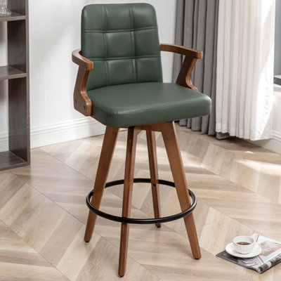 Swivel Yes Upholstered Faux Leather Bar Stool with Solid Wood Frame