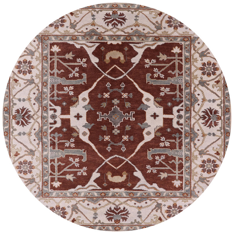 Tapis oriental beige / brun / gris Haith, Rond 5 pi