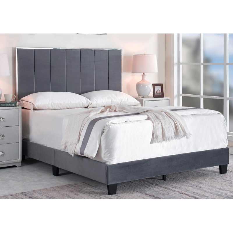 Upholstered Standard Bed, Gray, Queen