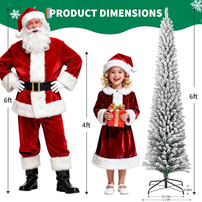 Arbre de Noël artificiel enneigé avec 250 lumières DEL blanc chaud, arbre à crayons mince pour petits espaces, appartements, bureaux, décoration de maison de vacances