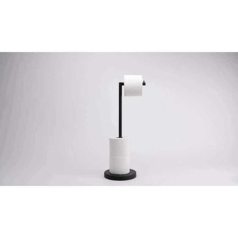 Brushed Steel and Black Marble Free Standing Toilet Paper Holder