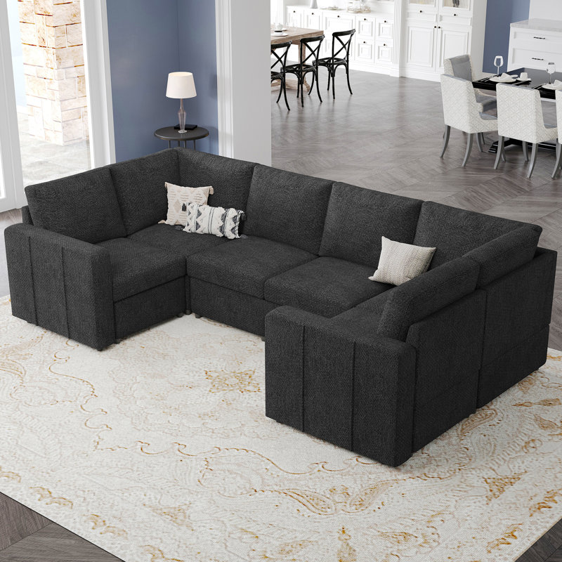 Canapé modulaire en U Seybert, Chenille grise foncée, H 36 po x l 110,2 po x P 58,4 po