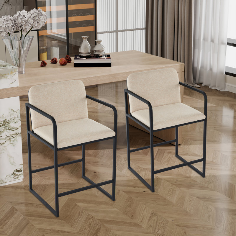 Ensemble de 2 tabourets de bar modernes à hauteur de comptoir avec accoudoirs, structure en métal et siège rembourré, chaise de salle à manger confortable pour îlot de cuisine, bar ou restaurant