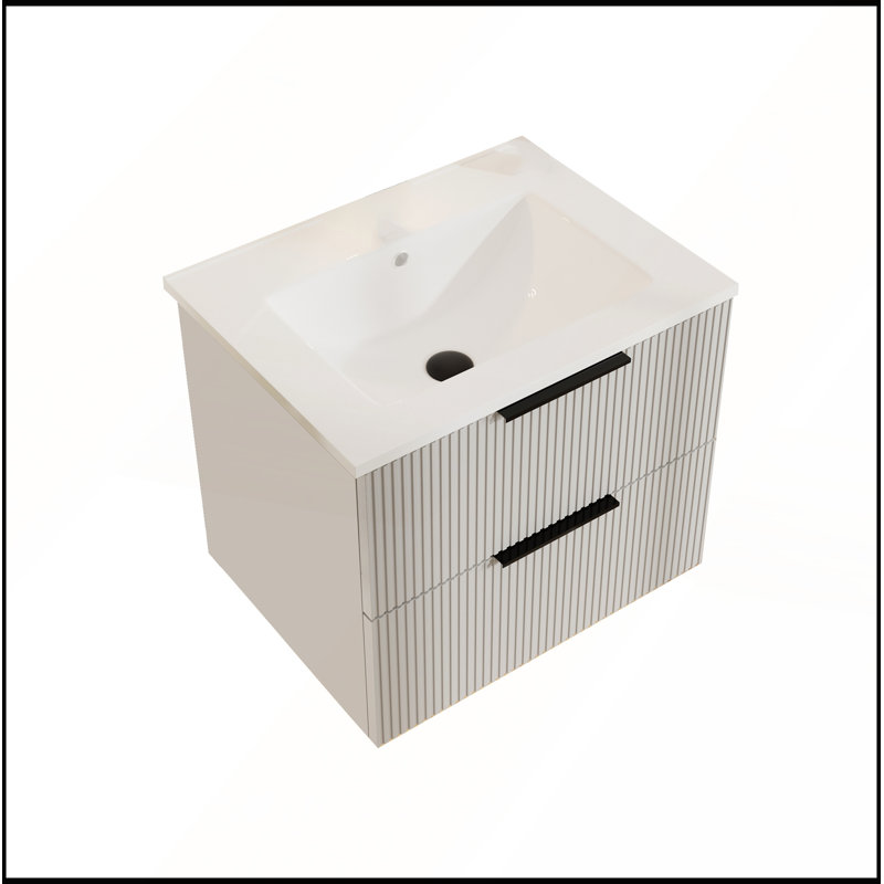 Meuble-lavabo flottant gris moderne de 24 po avec lavabo en céramique et tiroirs spacieux, imperméable et résistant à l'humidité