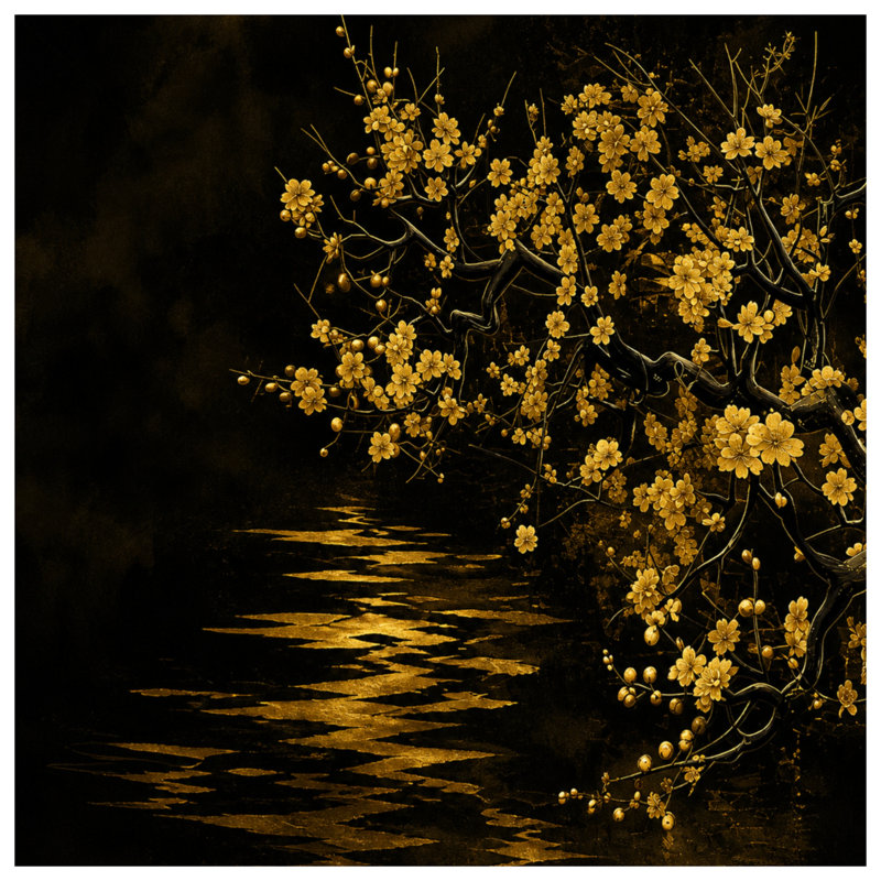 Housses de couette Golden Cherry Blossoms, Grand lit