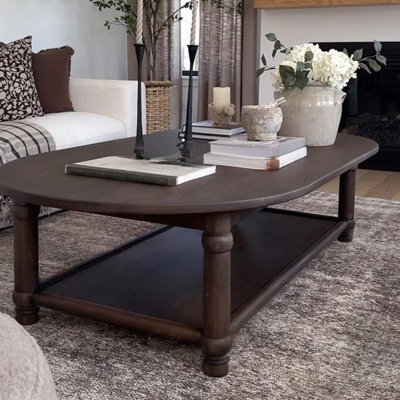 Solid Wood Coffee Table with Double Storage Shelf