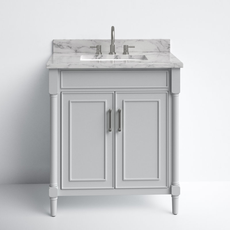 Light Gray Freestanding Single Vanity with Carrara Marble Top