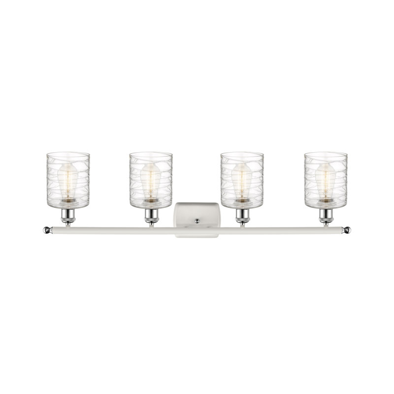 Éclairage de salle de bain à intensité variable 4 lumières Leilani, Tourbillon transparent, Blanc et chrome poli
