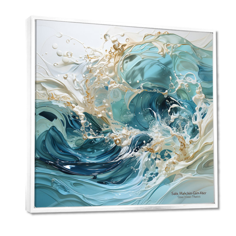 «Ocean Charm», art de vague liquide, H 30 po x l 30 po x P 1 po, Cadre flottant en érable