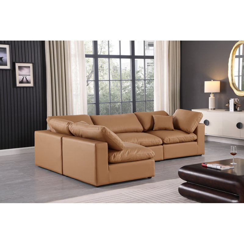 Canapé modulaire réversible de 120 po en similicuir, Cuir cognac végétalien