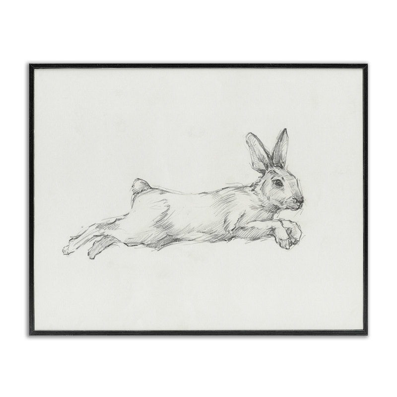 Dessin de lapin sautant, estampe numérique par Ethan Harper, H 11 po x l 14 po, Giclée encadrée noir minuit