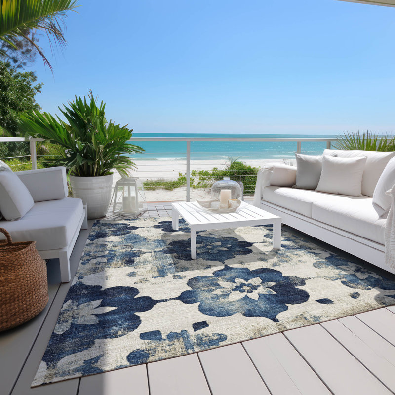 Tapis bleu marine intérieur / extérieur lavable à la machine, Rectangle 9 pi x 12 pi