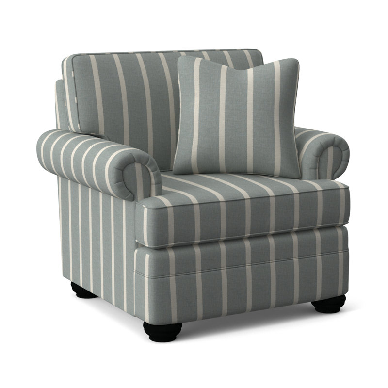 Bradbury Armchair, Light Blue and White Stripe; 0256-54, Black Finish