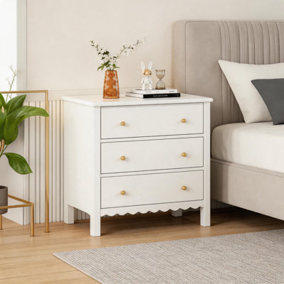 Commode blanche à 3 tiroirs avec boutons dorés, commode à tiroirs festonnée pour chambre d'enfant