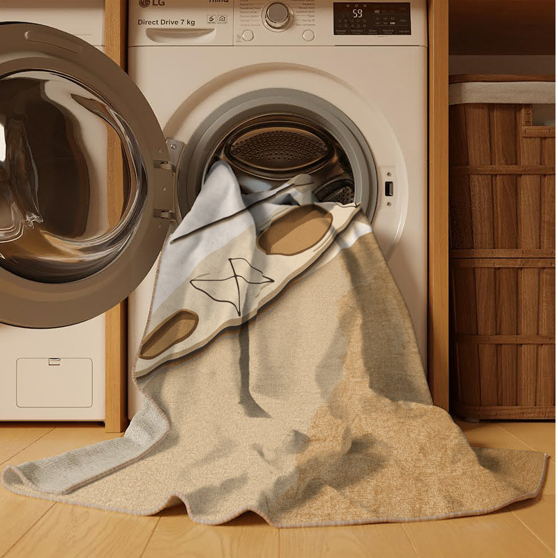 Tapis beige lavable à la machine Mendon Kayak, 3 X 5