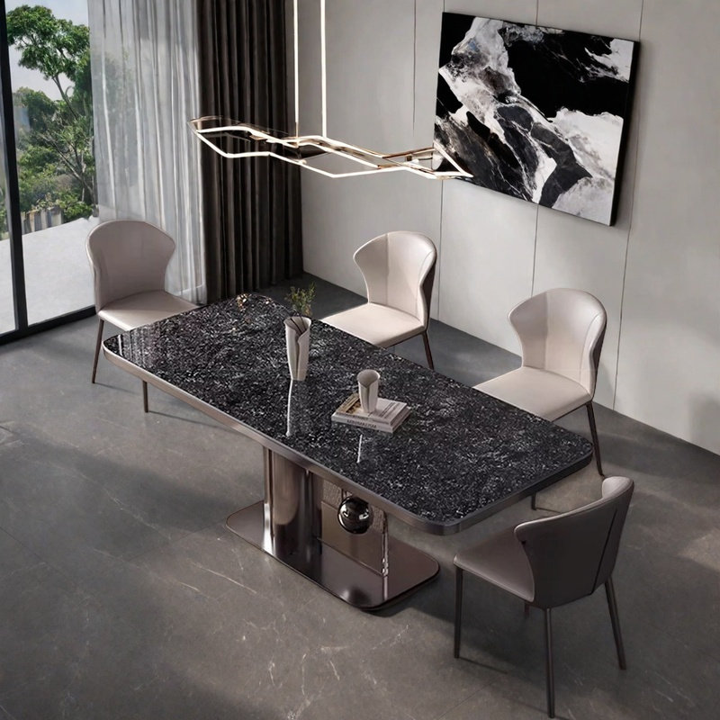 Table et chaise rectangulaire moderne de luxe moderne, Noir, noir, noir, noir, H 29,5 po x L 62,9 po x l 33,4 po