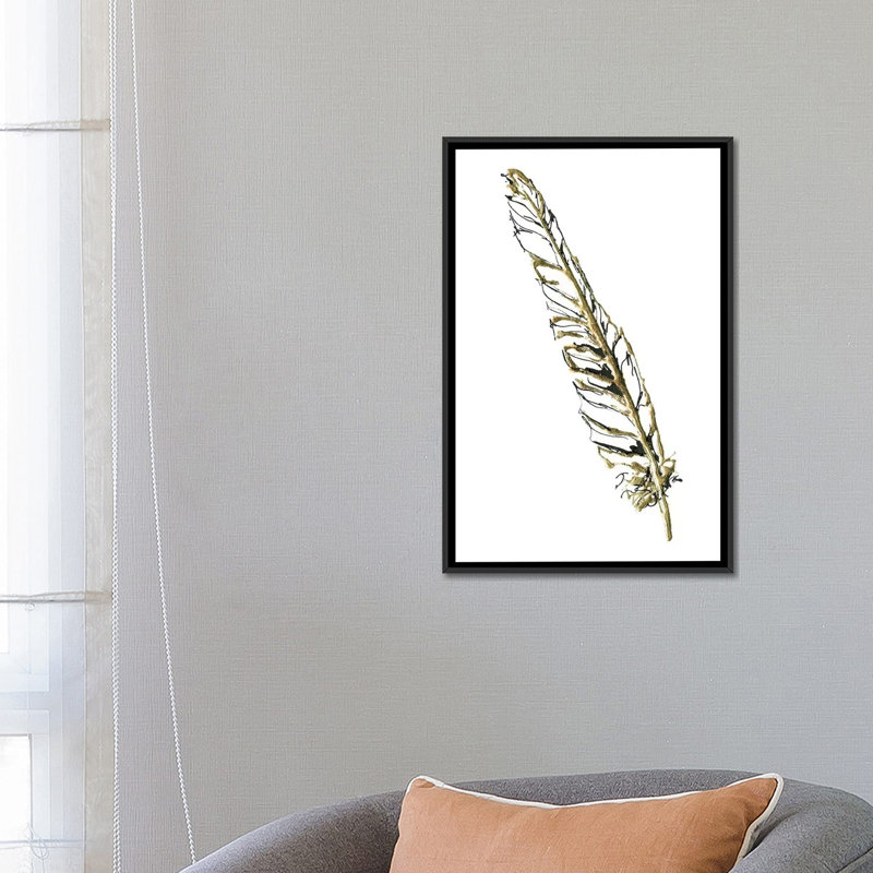 « gilded swan plumes i », impression sur toile, H 26 po x l 18 po x P 1,5 po, Toile avec cadre noir, Pas de tapis