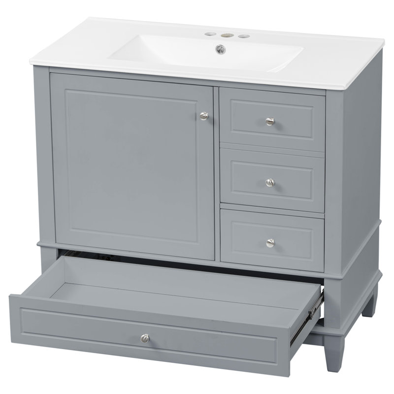 Kokkina 36" Bathroom Vanity With Ceramic Sink, Gray