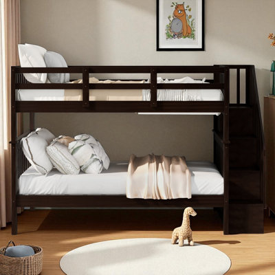 Wood Bunk Bed With Storage Staircase