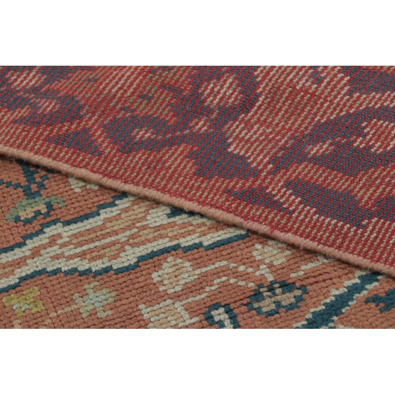 Vintage European Rug In Orange, Blue And Ivory Geometric Pattern - Rug & Kilim