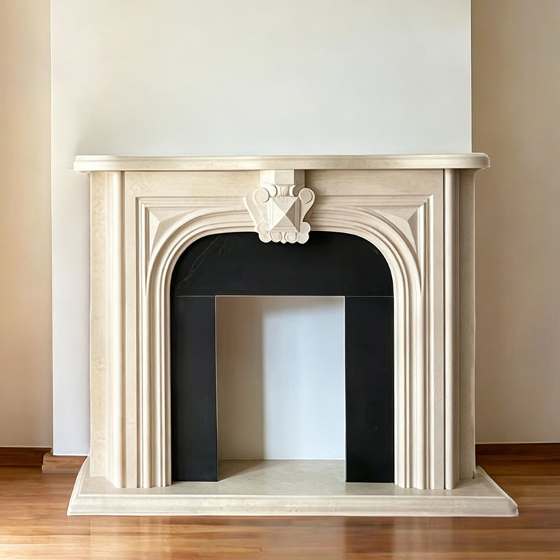 Modern Bbeige Solid Wood Freestanding Fireplace