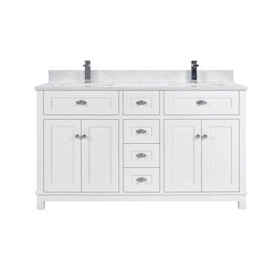 Meuble-lavabo en bois massif 60 po avec comptoir en pierre artificielle 60 po