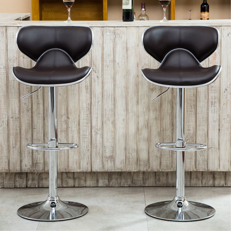Masaccio Upholstery Airlift Adjustable Swivel Barstool With Chrome Base, Set Of 2, Dark Brown