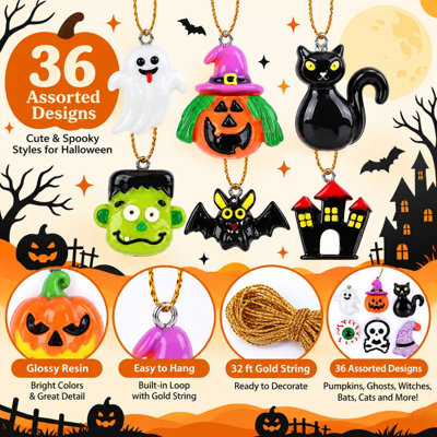 Ensemble de 36 mini décorations d'Halloween en résine aux motifs effrayants assortis