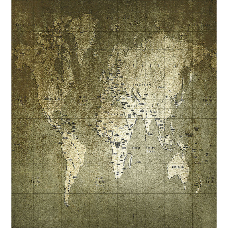 Army Green World Map Twin Duvet Cover Set