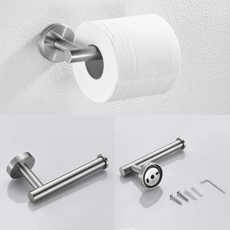 3-Pieces Bathroom Hardware Accessories Set - Towel Bar, Toilet Paper Holder, Robe Towel Hooks, Brushed Nickel