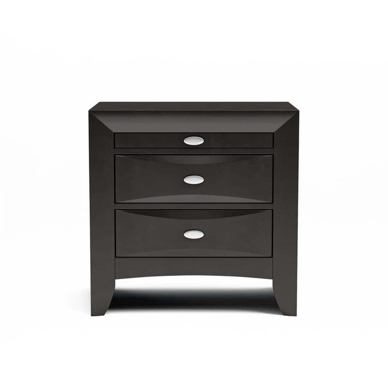 Table de chevet contemporaine 1Pc Table de chevet en bois massif avec poignées 2 tiroirs, Noir