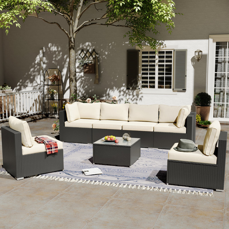 Taloga 6 - Person Patio Conversation Set with Cushions, White