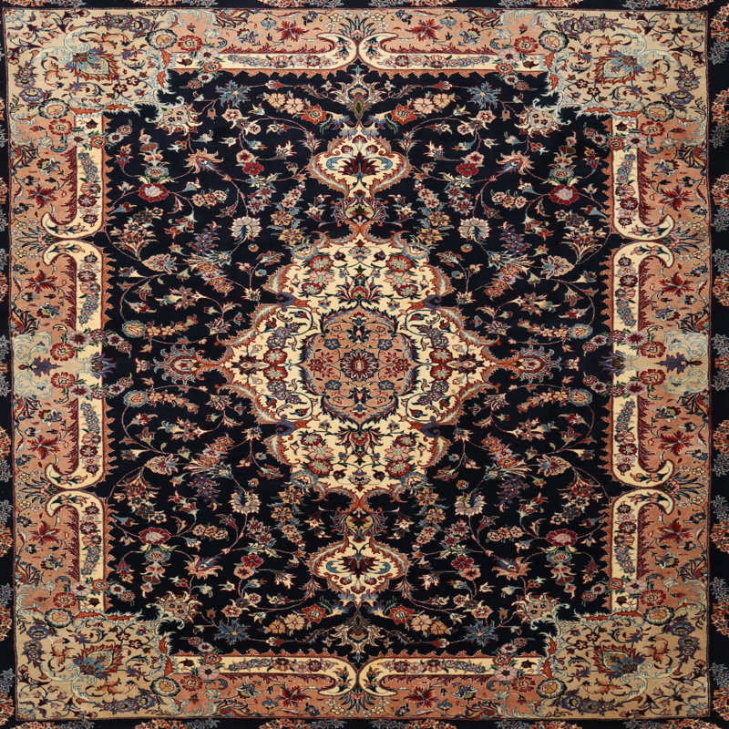 Tapis traditionnel noir / orange Octavian, Carré 5 pi