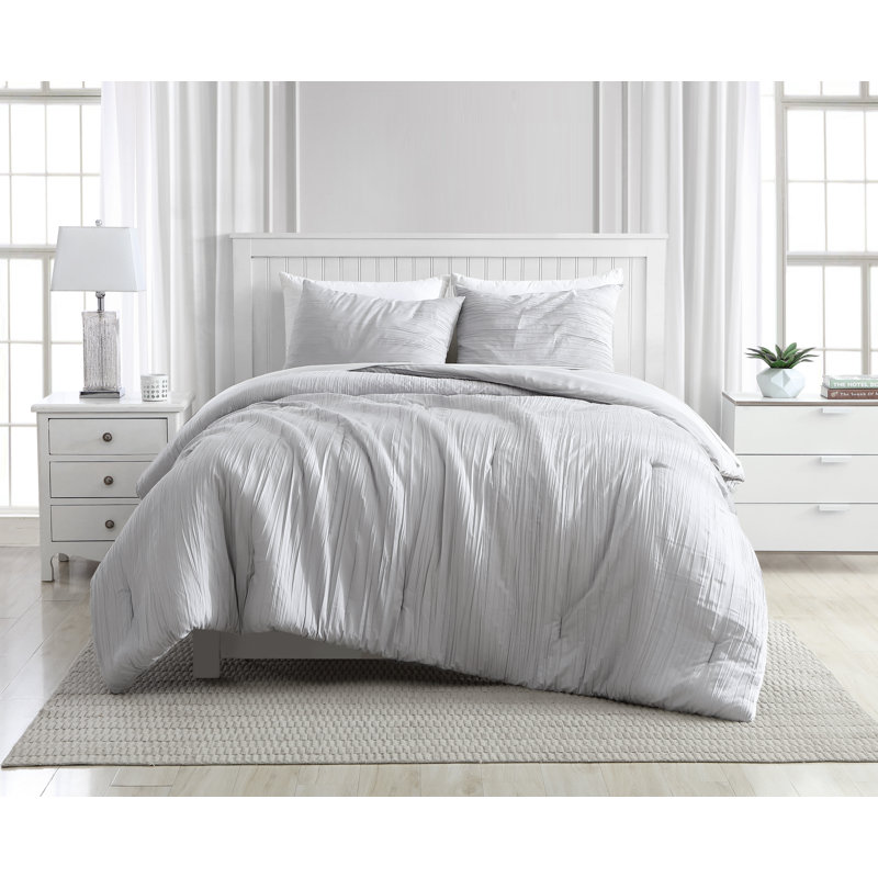 Ensemble d'édredon  Greenport Crinkle, Édredon pour grand lit + 2 taies décoratives sta, Argent