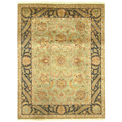 Tapis vert et noir noué à la main de haute qualité