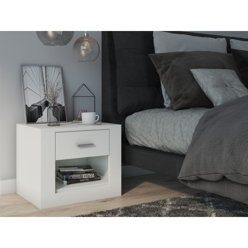 Terwilliger 50cm W Manufactured Wood Bedside Table, White