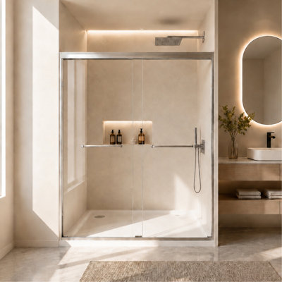 56-60" Width x 72"Height with 5/16"(8mm) Tempered Glass Aluminum Frame Double Sliding Shower Door Stainless Steel handle,Brushed Nickel
