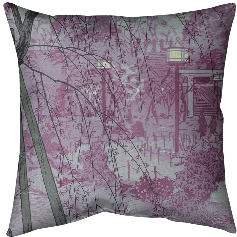 Coussin décoratif misty soirée à shinobazu étang, 20 po x 20 po, Rose, Simili suède