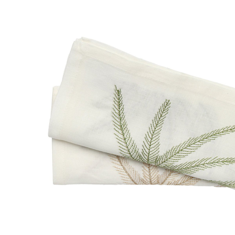Palm Coast Linen Napkin, White/Green/Gold