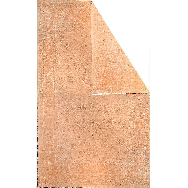 Tapis beige en laine noué à la main de conception unique 9 pi 6 po x 13 pi 5 po