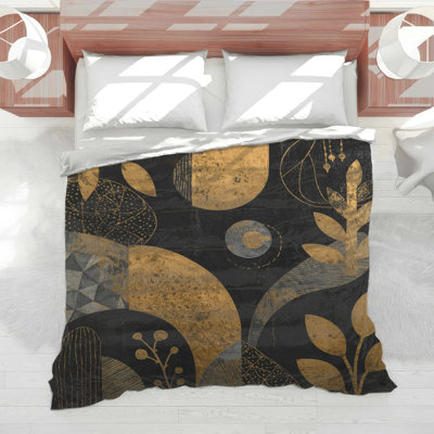 Gold Black Botanical Abstract Comforter