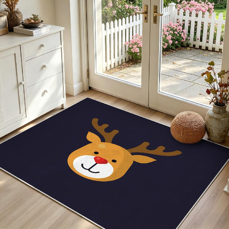 Tapis d'intérieur transparent lavable à la machine, motif tête de renne, idéal pour l'hiver ou comme tapis d'extérieur.