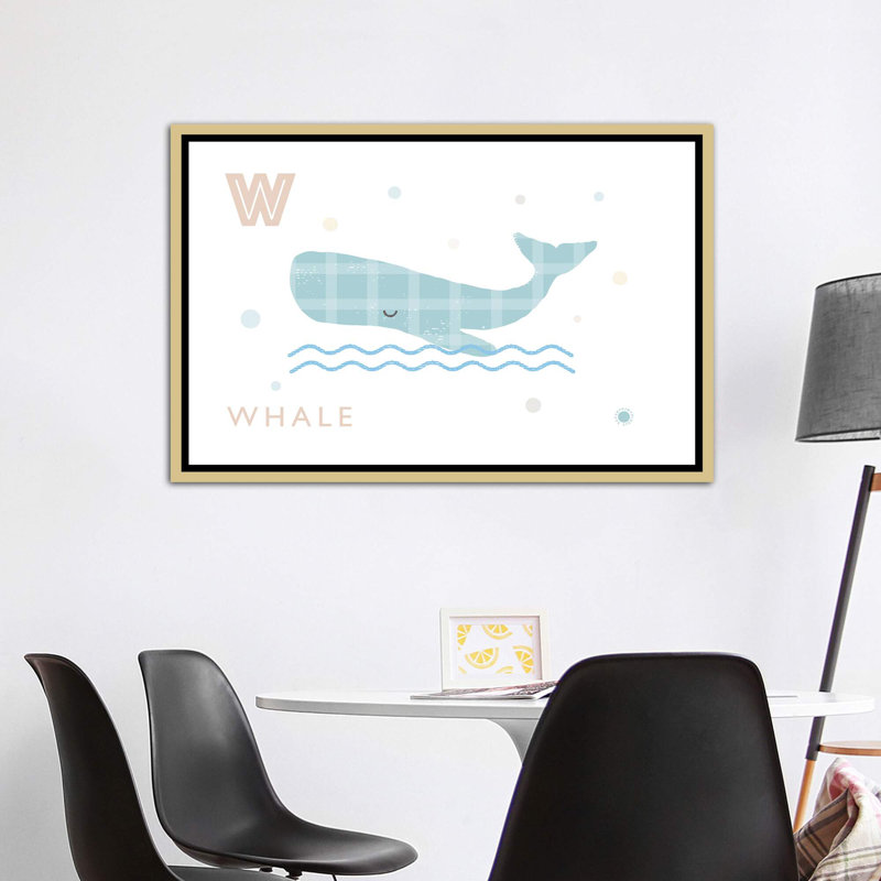 Baleine - imprimé, Aucun mat, H 40 po x l 60 po x 1,5 po, Toile encadrée d'or