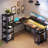 Amberann Adjustable L-Shaped Metal Base Computer Desk with Power Outlet