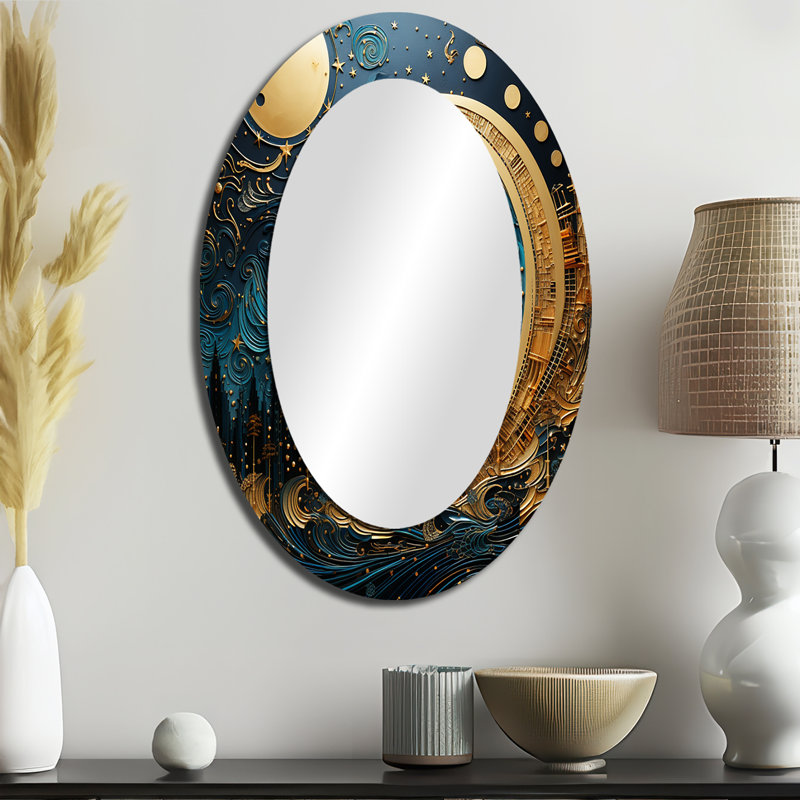 Miroir mural lune bleu et or cycle céruléen Dreams I - Bleu, H 36 po x l 24 po